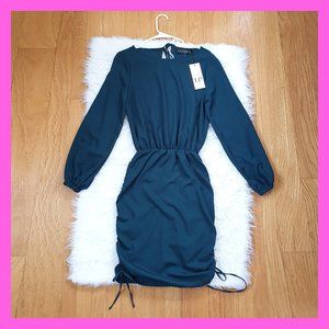 Formal Midi Dress Bottle Forest Green Long Sleeve Drawstrings Bodycon Wedding